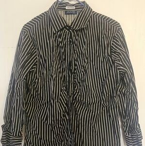 'Jazzie' Black and White Striped Women's Shirt